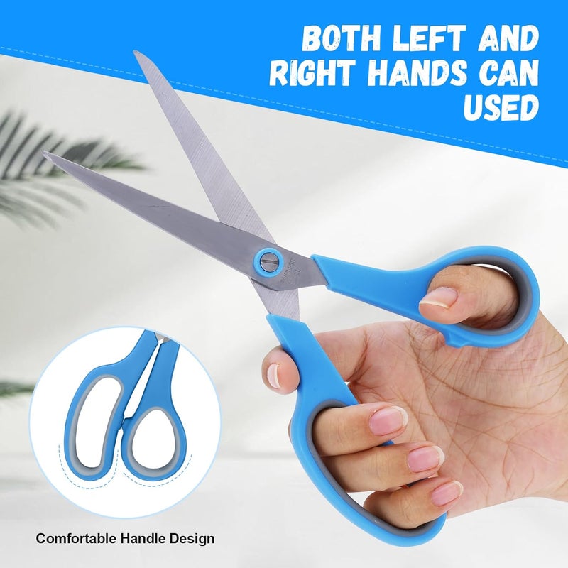 Dushco Scissors, 8.5 Inch Multipurpose Scissors Bulk Set of 3 Pack, Ultra Sharp 2.5mm Thick Scissor for Office Home School Sewing Fabric Craft Supplies, Soft Comfort-Grip Right/Left Hand - Image 4